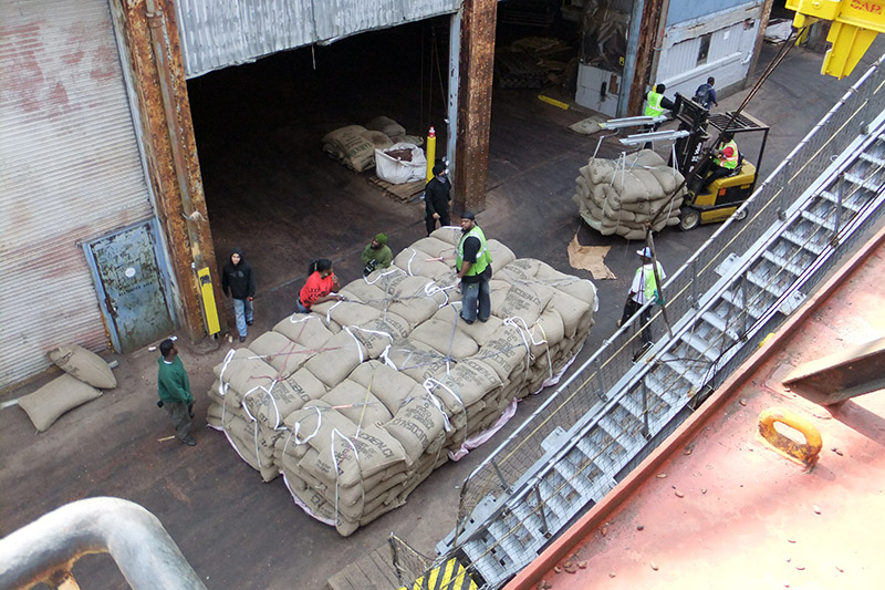 Lady Anthula crew offloading cargo