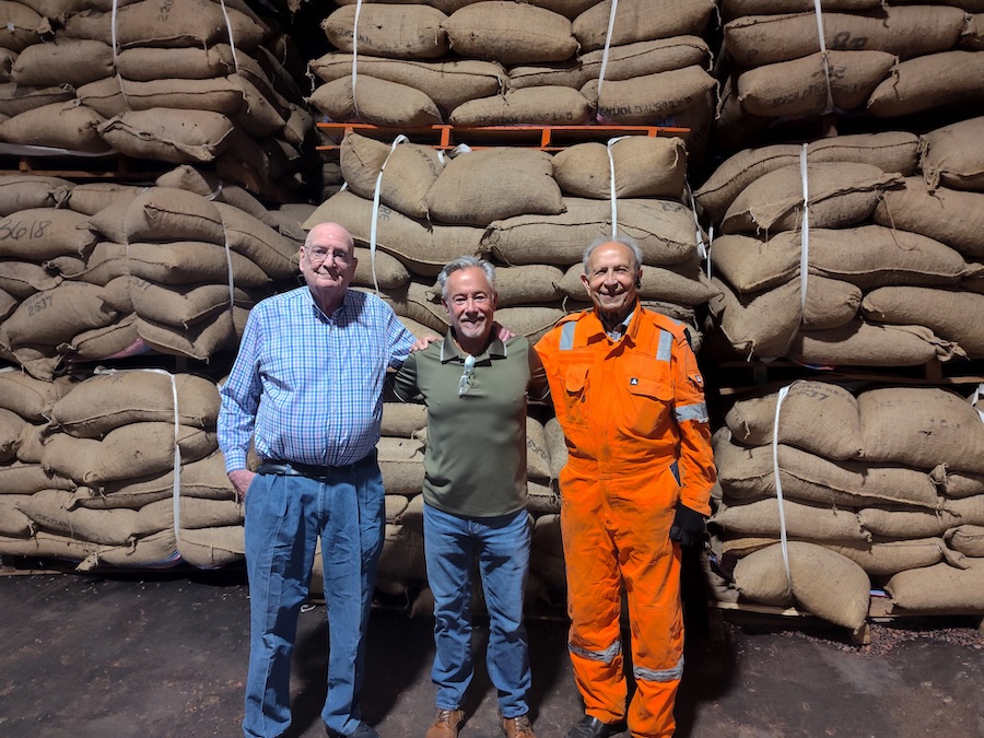 Mark Staples with cocoa beans at Pier 84 Philadelphia